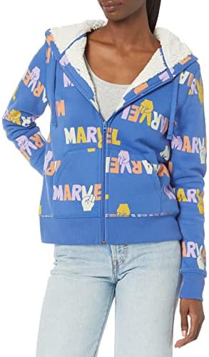 Amazon Essentials Disney | Marvel | Star Wars | Princess Women's Fleece Sherpa-Lined Full-Zip Hoodies, Marvel Multi Peace, Small