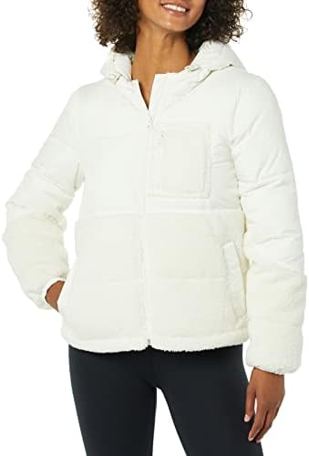 Amazon Essentials Womens Full Zip Sherpa Fleece Hooded Puffer Jacket