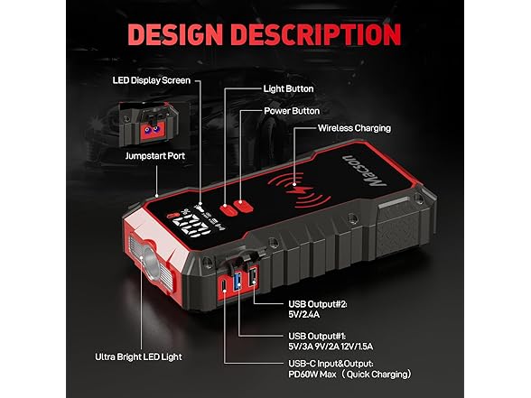 Macson Macson Car Jump Starter, 3000A Jump St