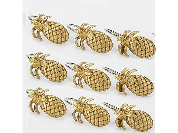 Golden Pineapple Shower Window Curtain Hooks