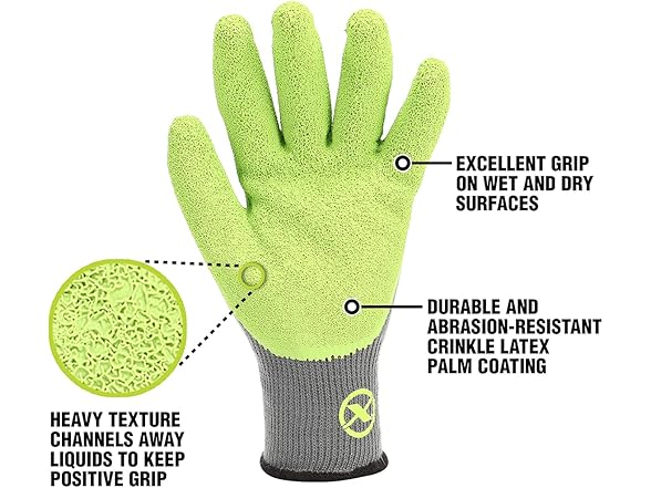 Flexzilla Crinkle Latex Dip Gloves, 3 Pack