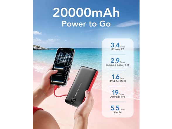 VEEKTOMX 20000mAh Power Bank w/ Cables