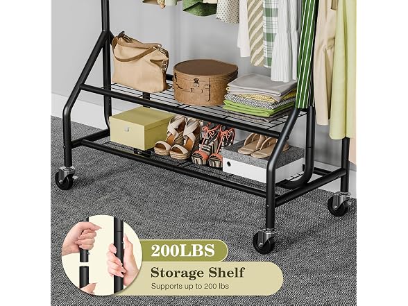 Holiwei Clothes Rack with 2 Shelves