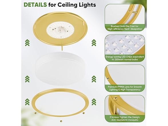 TOBUSA Ceiling Light 13" Brushed Gold