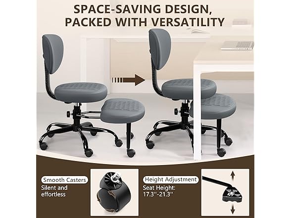 AtHope Ergonomic Cross Legged Office Chair with Wheels - Adjustable Height for Meditation, ADHD Desk & Yoga - Wide Criss Cross Design with Lumbar Support, Kneeling Chair - Dark Gray (Open Box)