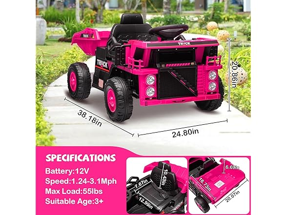 12V Ride On Dump Truck Pink