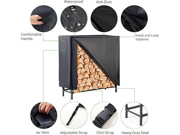 LUGO Waterproof Firewood Rack 48" Oxford Cover Combo Set
