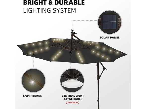 wikiwiki 10ft Solar LED Offset Cantilever Patio Umbrella