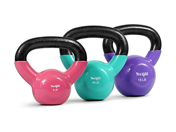 Yes4All Kettlebell, Vinyl Coated Cast Iron Kettlebell Set 5, 10 & 15lbs