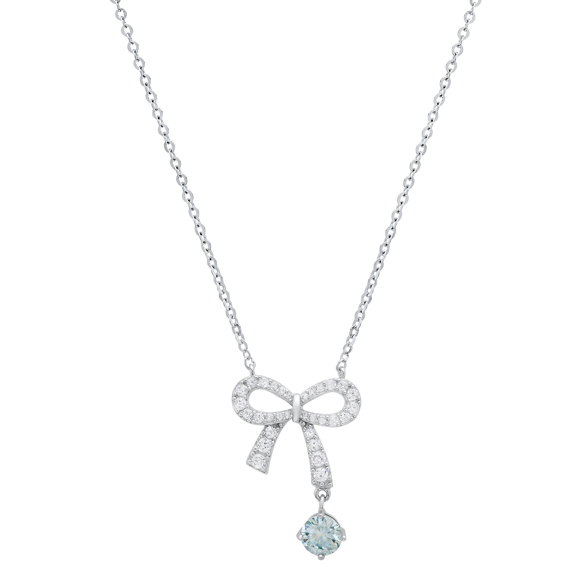 Bow Drop Turquoise Moissanite Necklace - Gallery 4