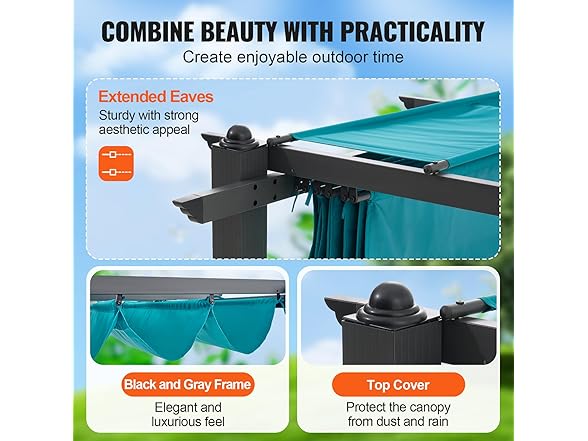 VEVOR 10'x13' Outdoor Retractable Pergola with Canopy