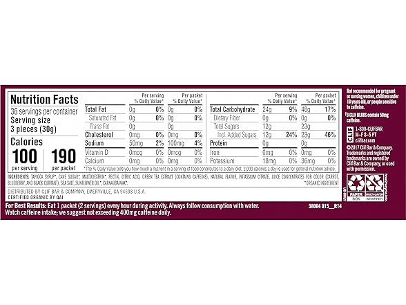 18CT CLIF BLOKS - Black Cherry Flavor with Caffeine