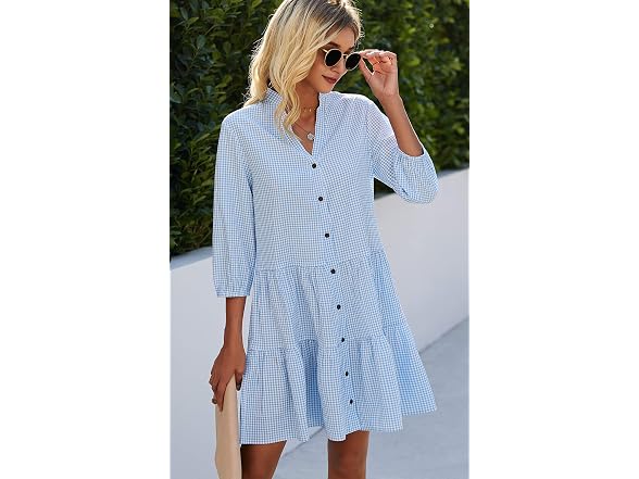 Cctoo Women (L) Summer Dresses Casual V Dress Blue