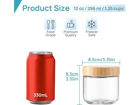 Vtopmart 6 Pack 10oz Glass Oats Container W/ Bamboo Lids