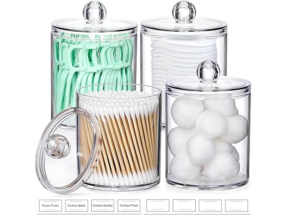 4 Pack Acrylic Qtip Holder Dispenser