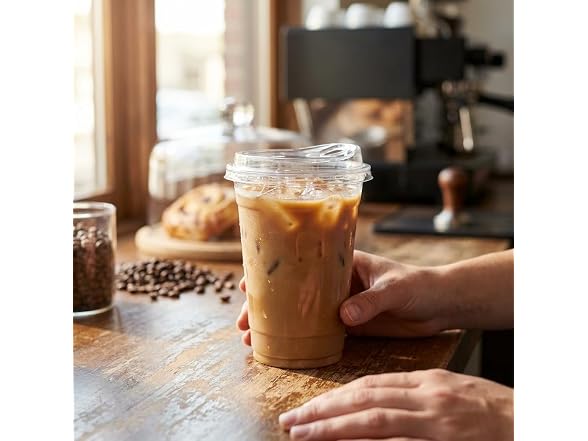 TLAPS 24 oz Clear PET Plastic Cups with Sip Lids 100 Sets 
