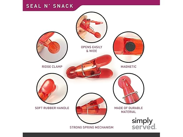 Simply Served Seal N Snack Magnetic Chip Clips, 16 Count