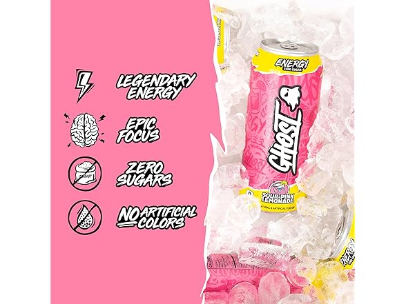 GHOST Energy Drink - 12-Pack, Sour Pink Lemonade