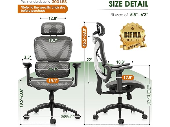 Ergonomic Office Chair, Big and Tall, Grey