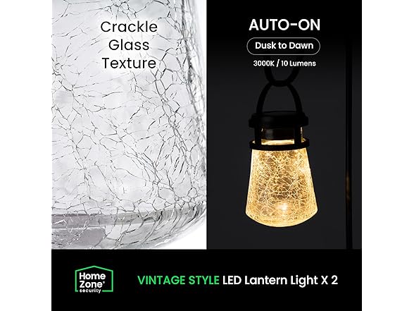 Home Zone 2Pk Crackle Glass Solar Lanterns