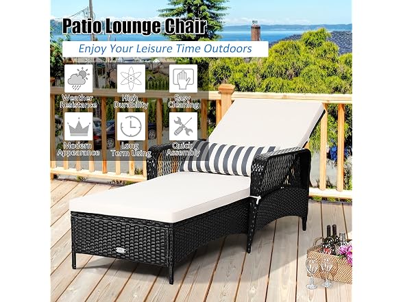 Tangkula Wicker Chaise Lounge Outdoor
