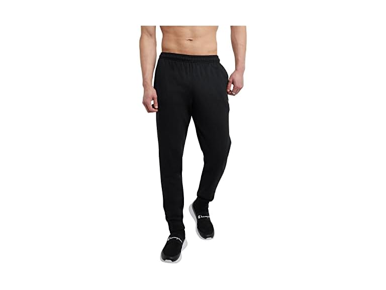 Champion Men's Fleece Joggers, Sweatpants, Standard Fit, Midweight, Script Tall, Black-C Patch Logo, XX-Large