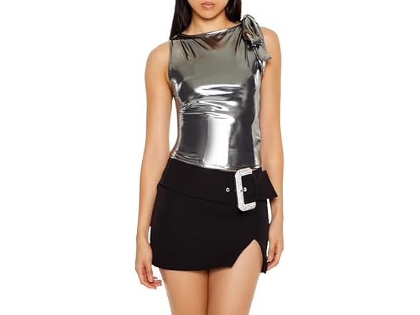 Forever 21 Women (S) Sleeveless Metallic Bow Top