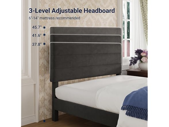 Avenco Full Size Bed Frame, Upholstered, Black Velvet