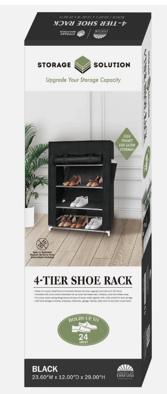 J&V Textiles 682-BK 4 Tier Shoe Rack with Side Pocket - Gallery 12