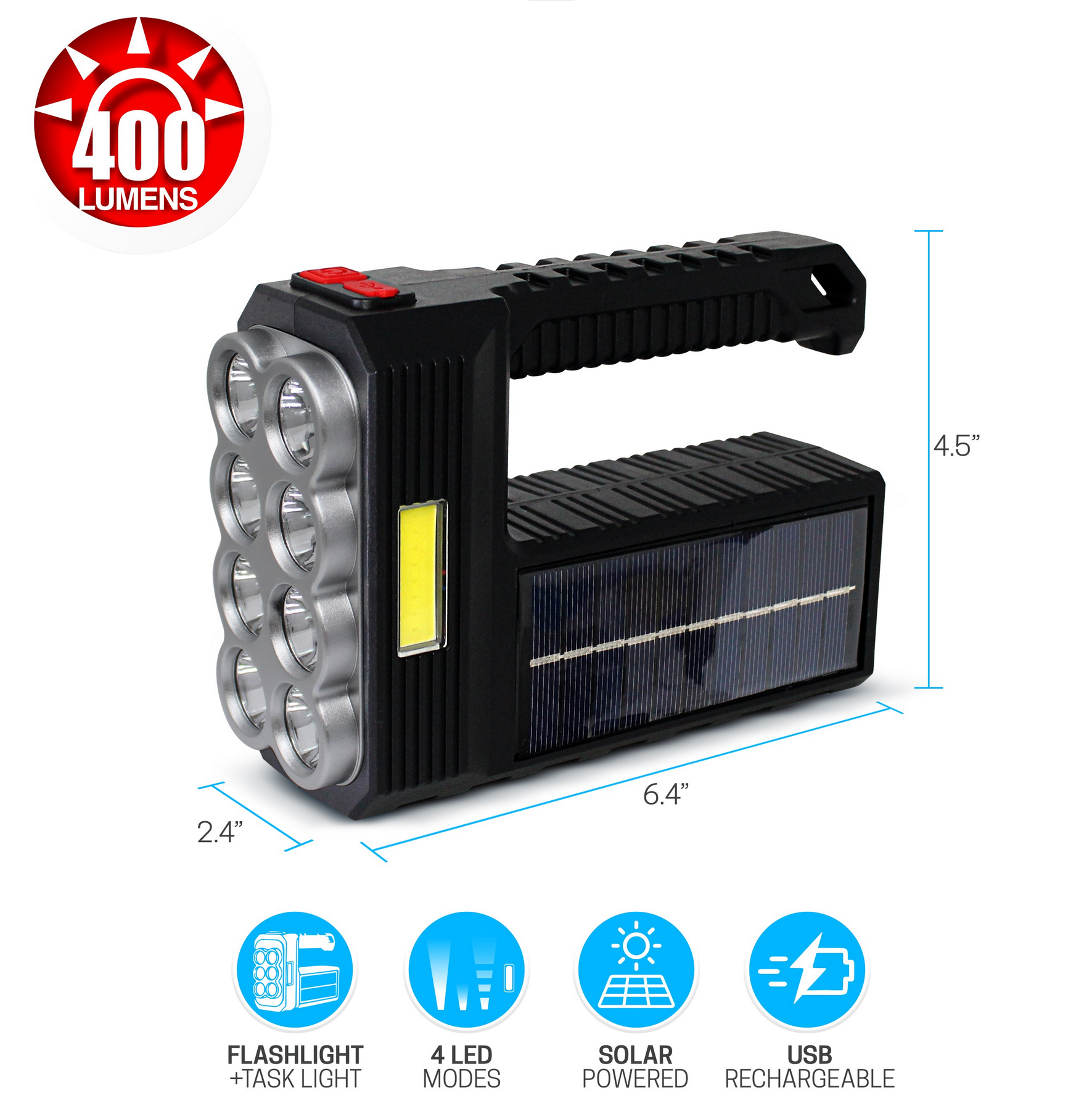 Adurance 2-in-1 Tactical Solar Rechargeable Flashlight & Task Light - Gallery 7