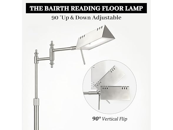 Bairth Brushed Nickel Reading Floor Lamp