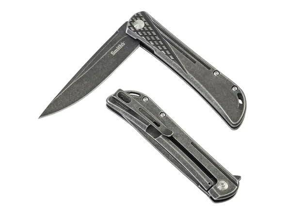 SMITH’S 3-Inch Folding Knife, Black Stonewash Finish