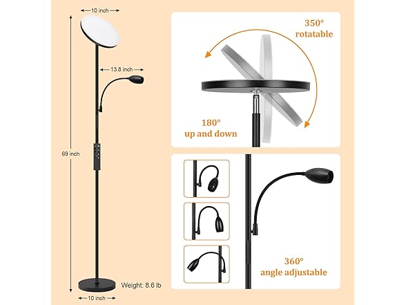 AUZONIMICS LED Torchiere Floor Lamp
