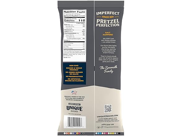 1PK Unique Snacks Extra Salt Splits Pretzels