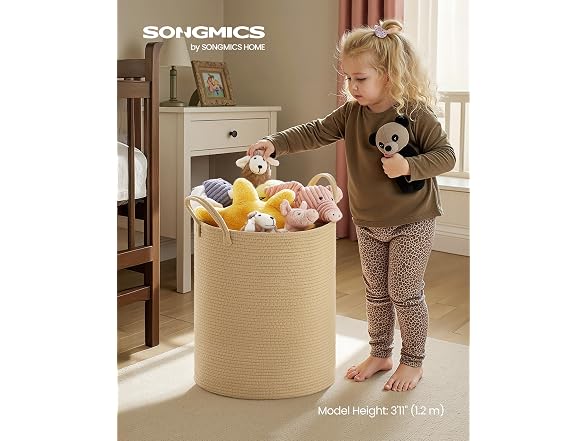 SONGMICS Laundry Hamper, Cotton Rope Basket