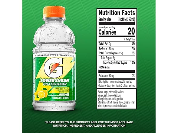 12PK Gatorade Lower Sugar Electrolyte Drink Lemonade