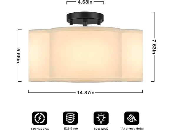 BesLowe 4-Light 14.4'' Semi Flush Mount Ceiling Light