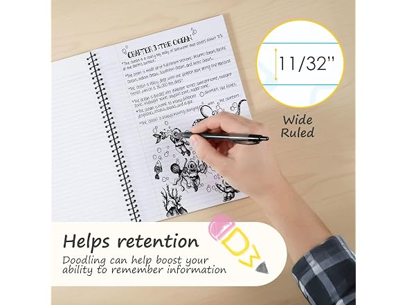 DoodleWrite Wide Ruled Spiral Notebooks