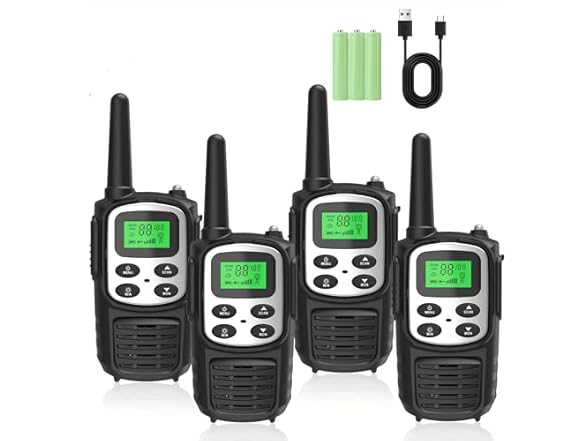 (4 PACK) Fvamom Rechargeable Walkies Talkies with 22 Channels