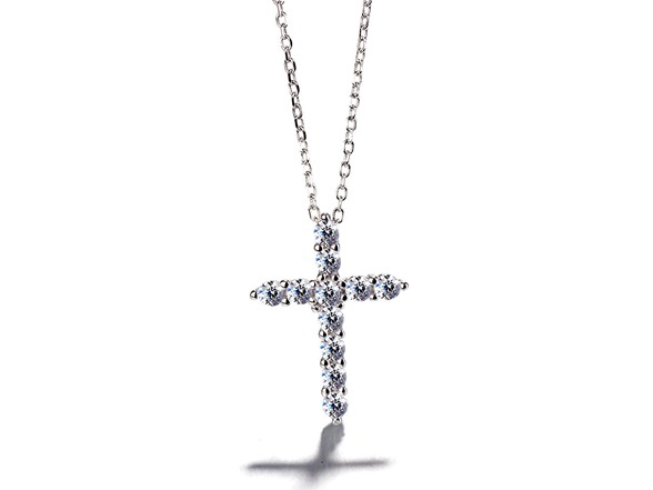 14K White Gold Plated Cross Necklace