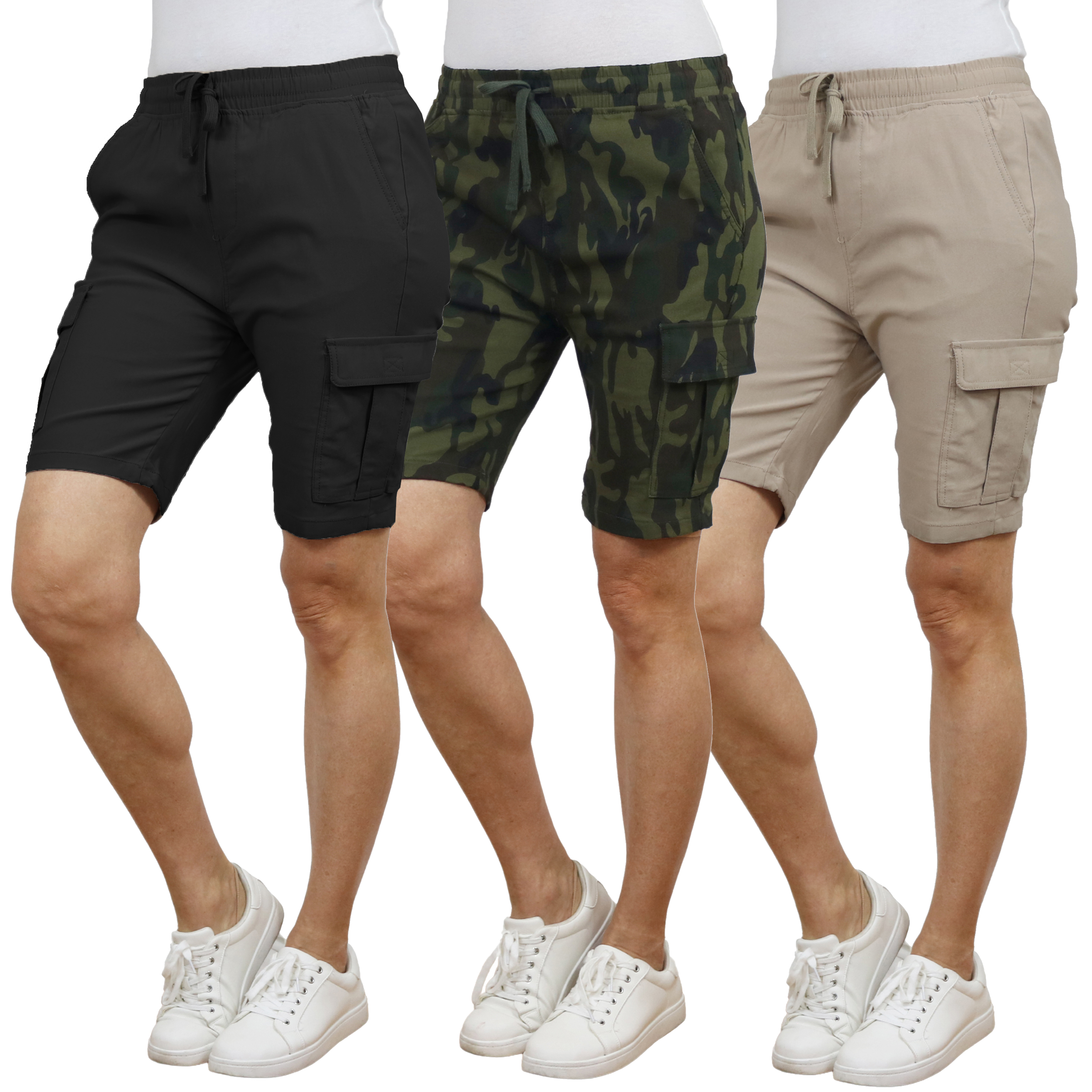 3Pk Womens Super Stretch Cargo Shorts - Gallery 15