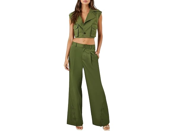 Forever 21 (S) Button-Hem Wide-Leg Cypress Pants