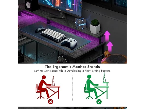 wOod-it L Shaped Gaming Desk with LED Lights, 55 Inch
