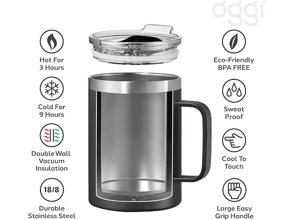 OGGI ThermoMug Stainless Steel Insulated Mug-Black