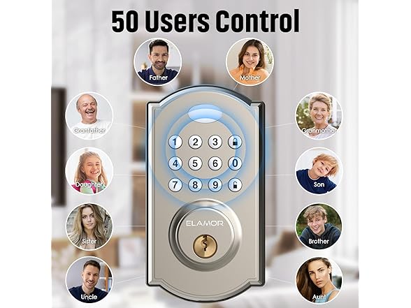 ELAMOR M19 Smart Keypad Deadbolt Lock Sanded Nickel