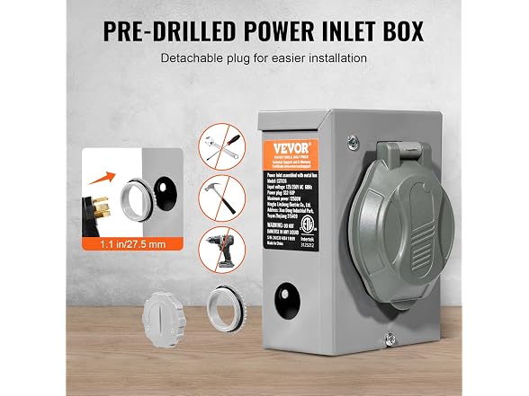 50 Amp Generator Cord and Power Inlet Box Kit