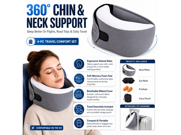 Neck Travel Pillow w/ Eye Mask