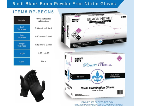 Royalty Premier 4,5 or 6 Mil 1000pc Nitrile Gloves