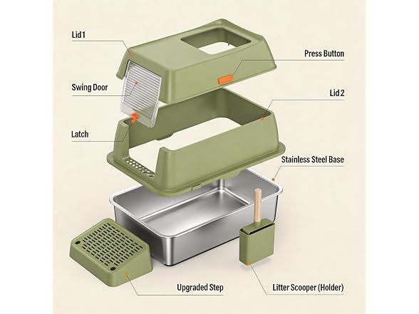 Extra Large Enclosed Stainless Steel Litter Box with lid