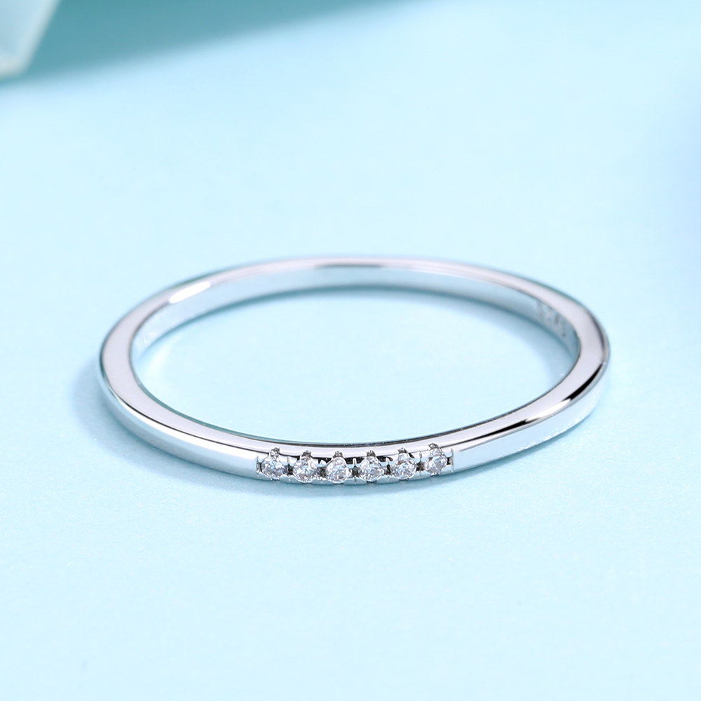 925 Sterling Silver Dainty Crystal Band - Gallery 2